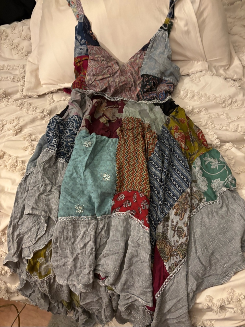 Boho Patchwork Backless Spaghetti Strap Dress in Multicolor